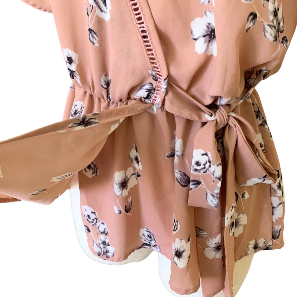 Sienna Sky Romantic Rose Pink Floral Print Side Tie Wrap Style Blouse Size S - Picture 6 of 7